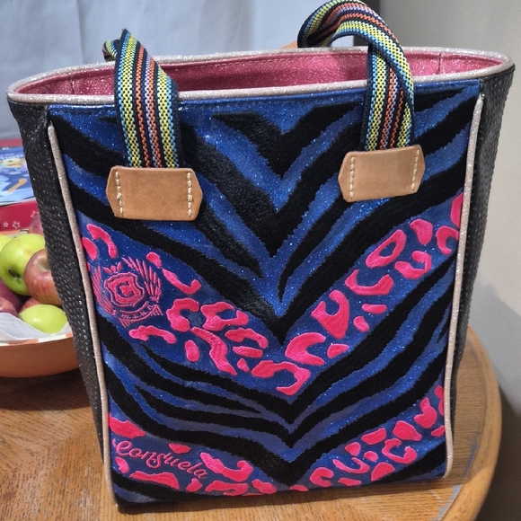 Consuela Handbags - Consuela Blue and Pink Patterned Tote